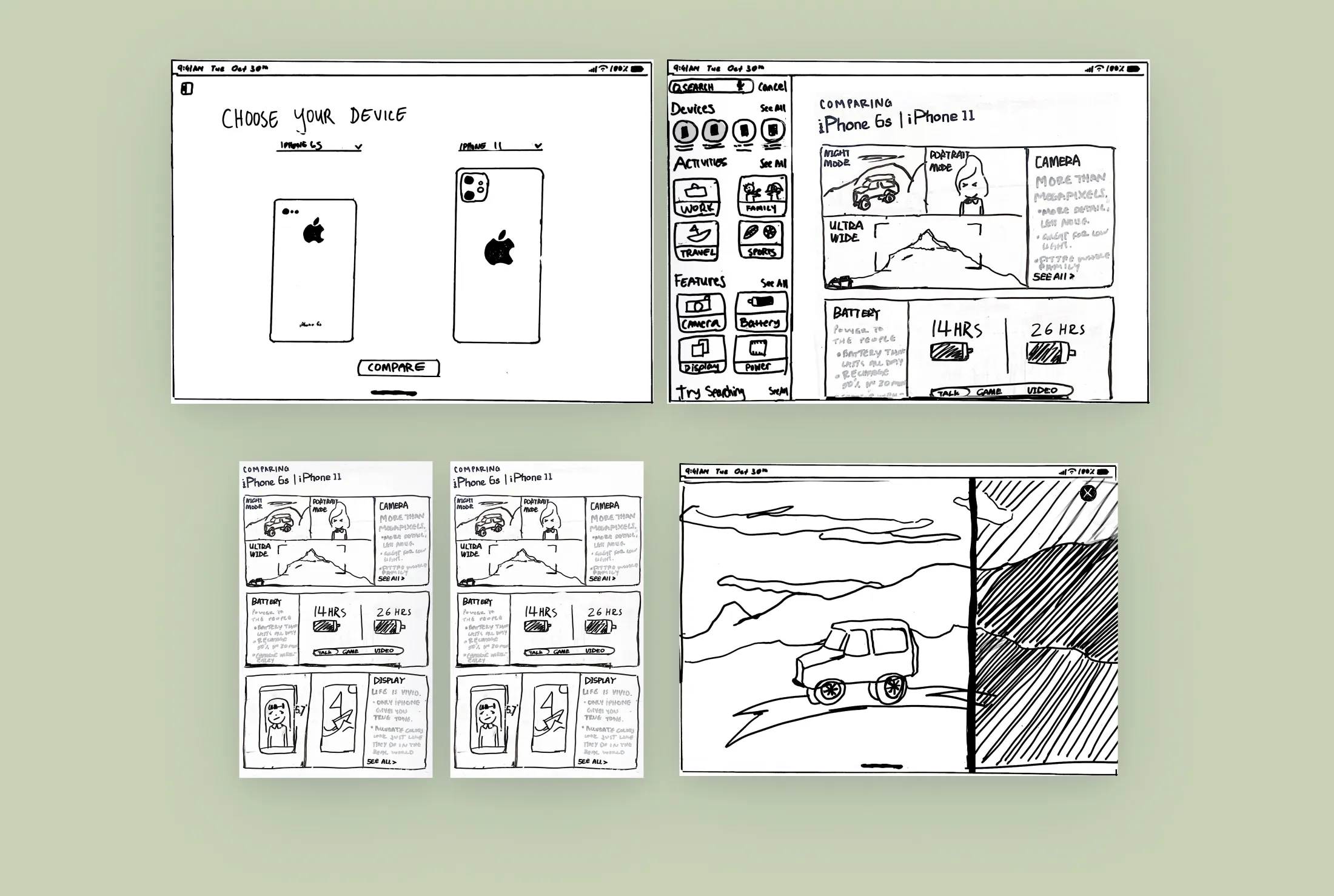 Early sketches: choose your device, compare what matters, and let the story sell the difference