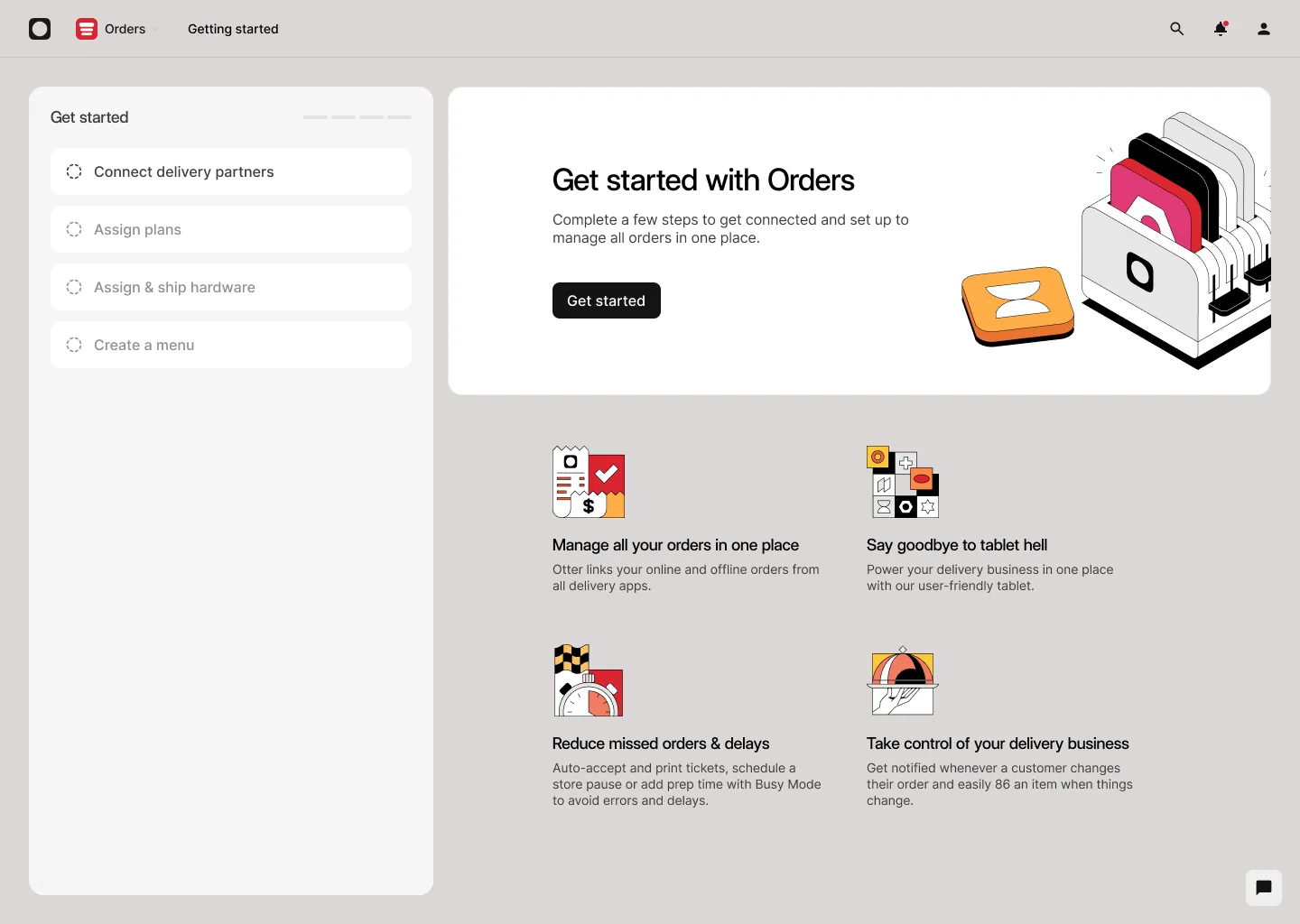 The landing state: four steps from signup to managing every delivery order in one place