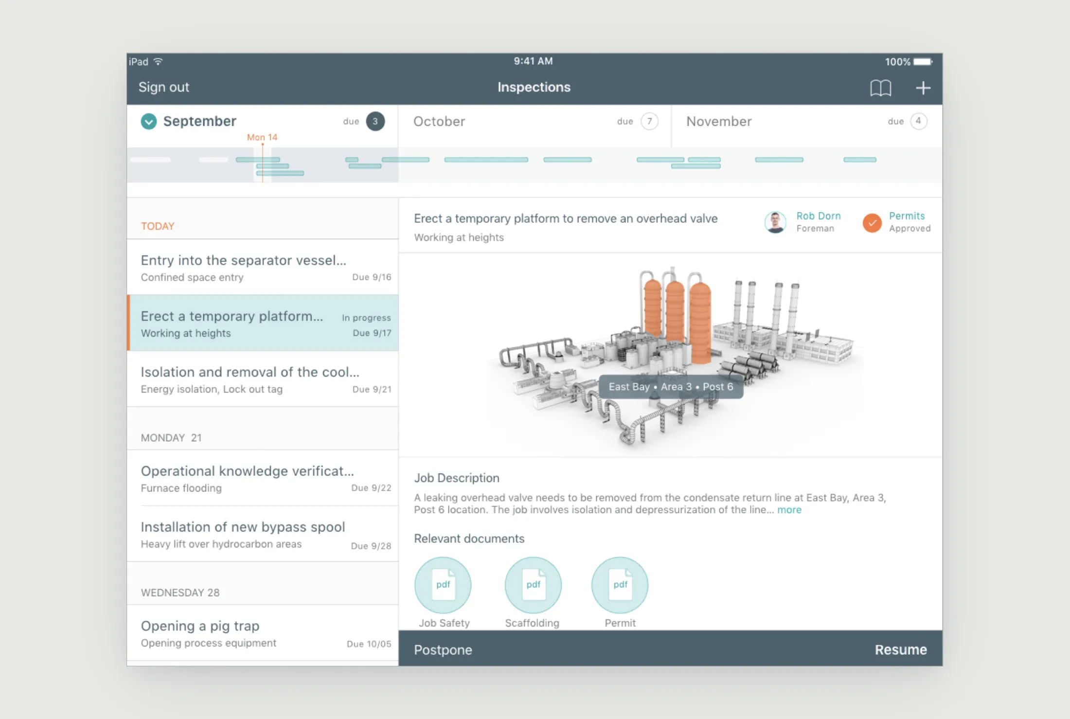 Inspections at scale: schedules, job details and sign-offs, designed for gloves-on work