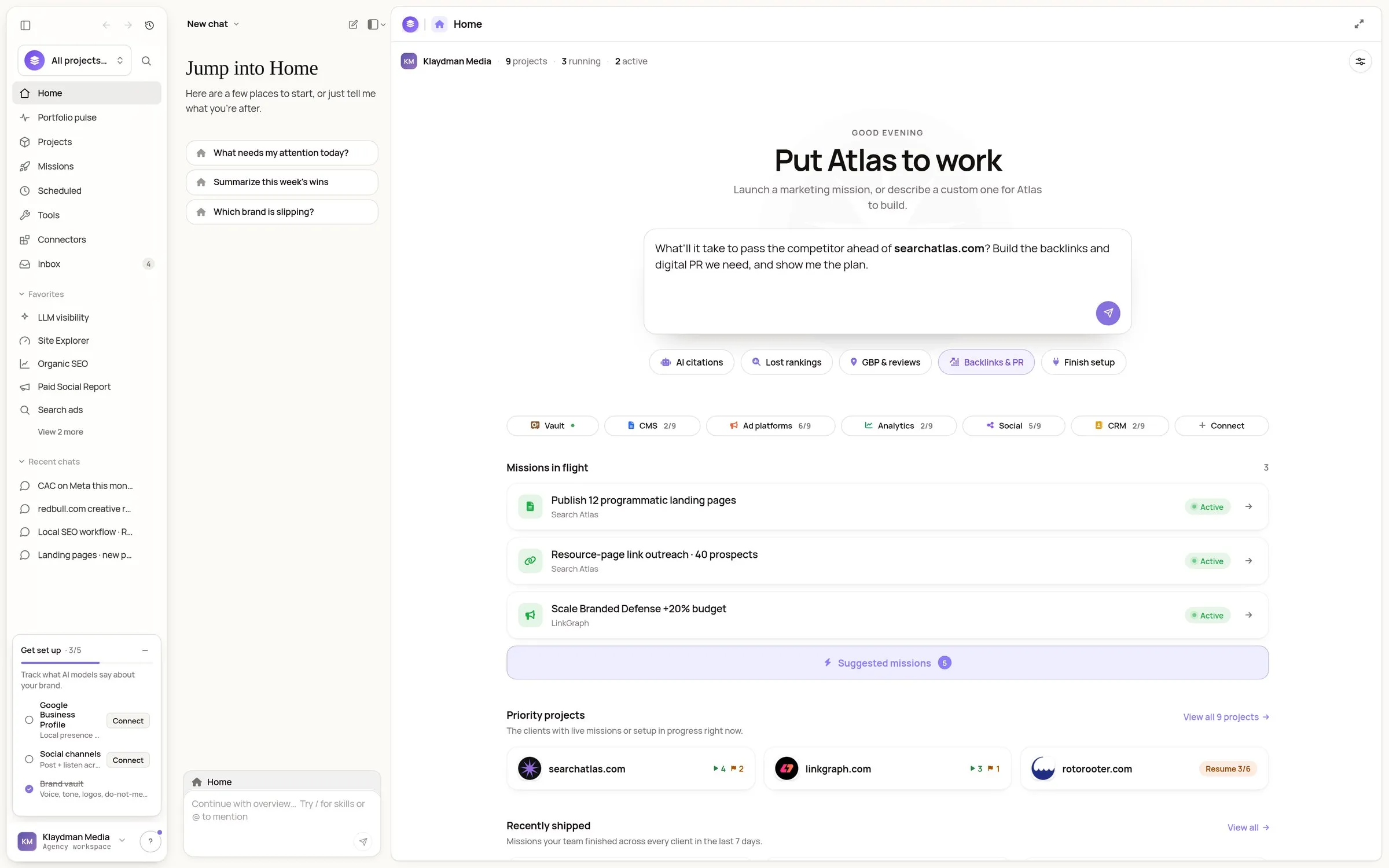The canvas: describe a goal in plain language and Atlas builds the workspace around it