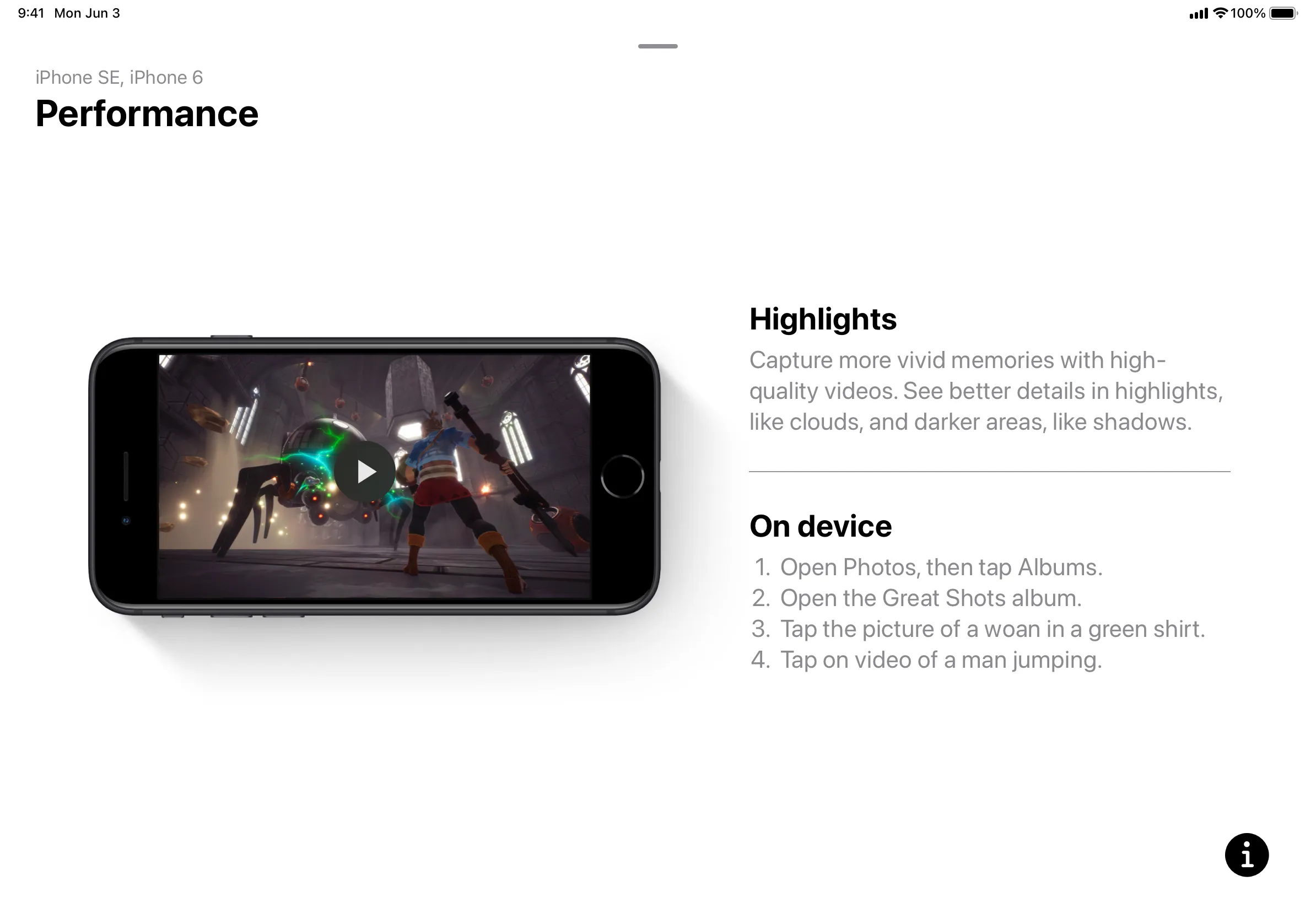 Each comparison is a demo you can run: performance shown through the actual experience, with the steps to reproduce it on the device in hand