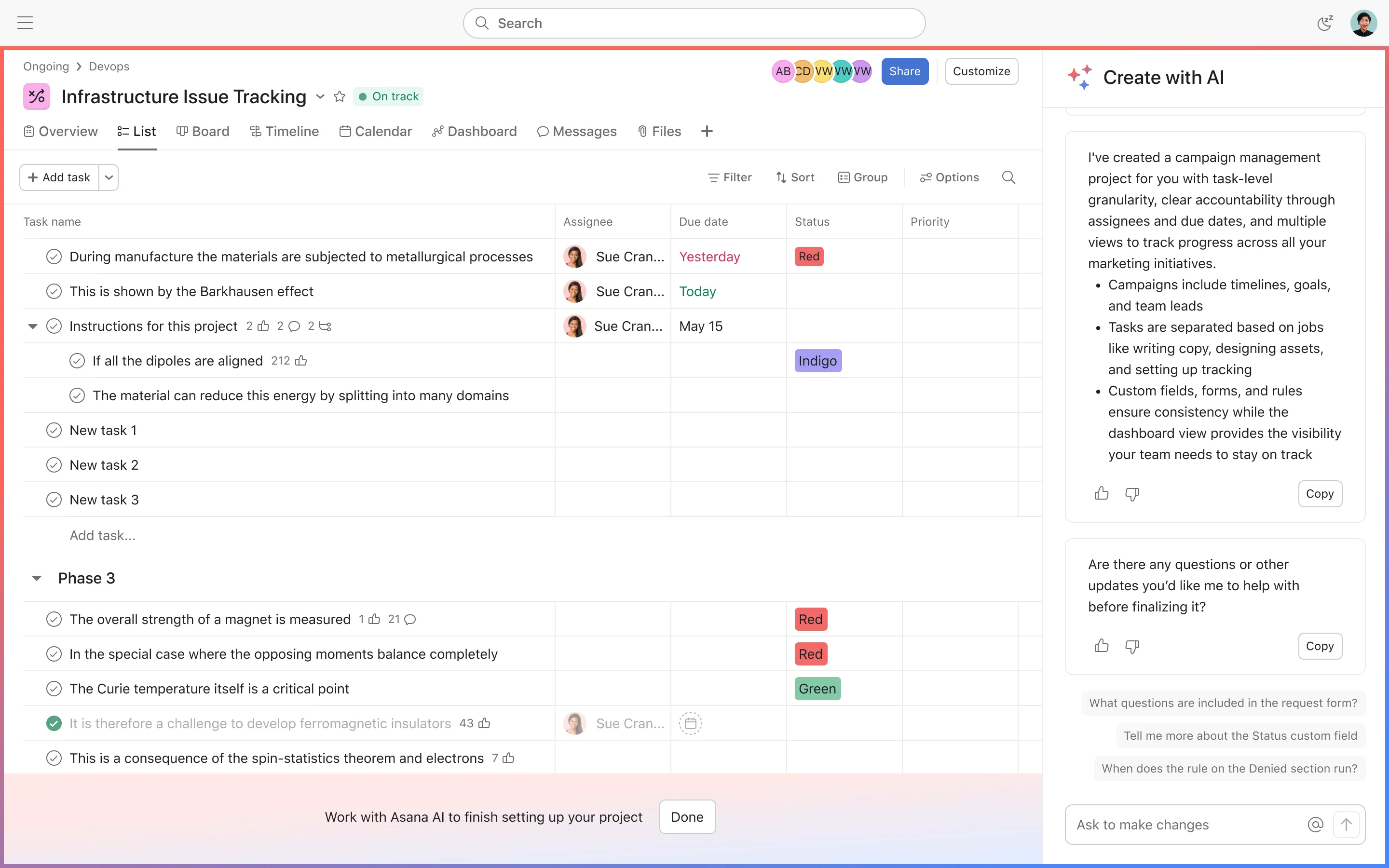 Create with AI inside an existing project: changes requested conversationally, applied to the live workspace